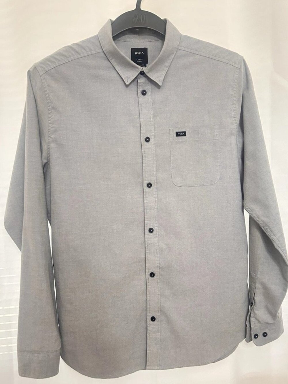 RVCA Shirt Mens Large Gray Long Sleeve Button Down Slim Fit Casual Surf Skate